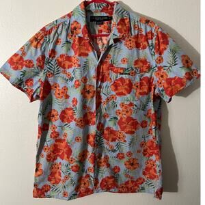 U.S. POLO ASSN . Floral Cotton Shirt Blue Woven Short Sleeve Size M